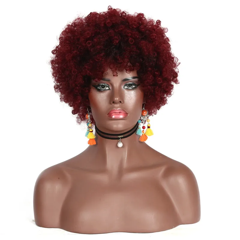 MSIWIGS Short Brown Blonde Hair Afro Wig for Women Pixie Cut Knkly Curl Soft Cheap Hairpieces Black Synthetic Cosply False Wig