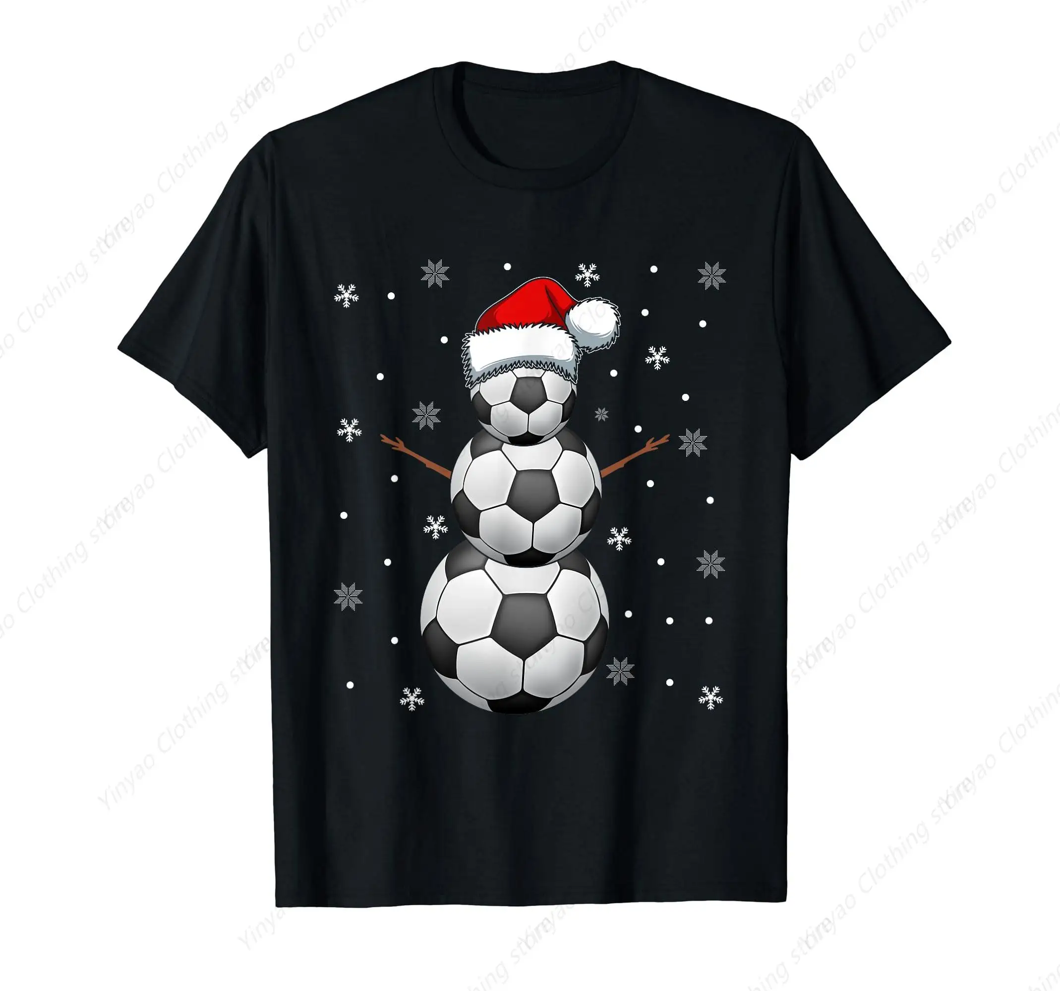 Christmas Snowman Snowflake Print T Shirts Football Player Goalkeeper Coach Fan Men's T-Shirt Pure Cotton Black