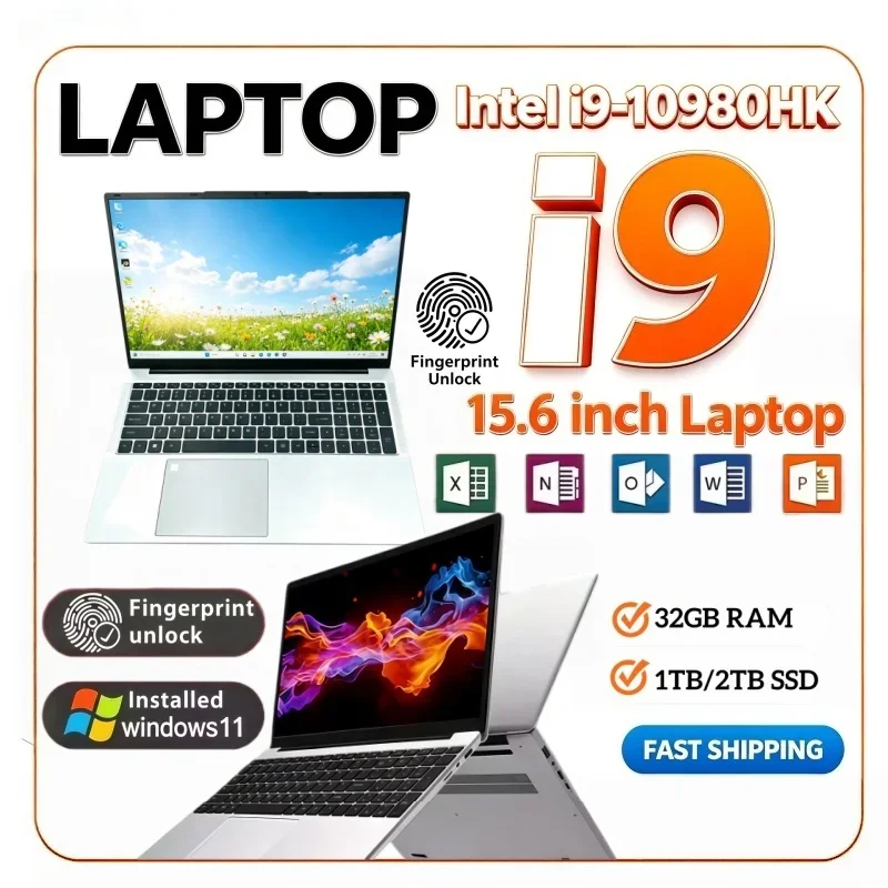 Laptop Intel i9-10980HK Ultra-light Portable 2026 Windows11 1/2TB Large SSD 15.6 Inch 16GB/32GB RAM
