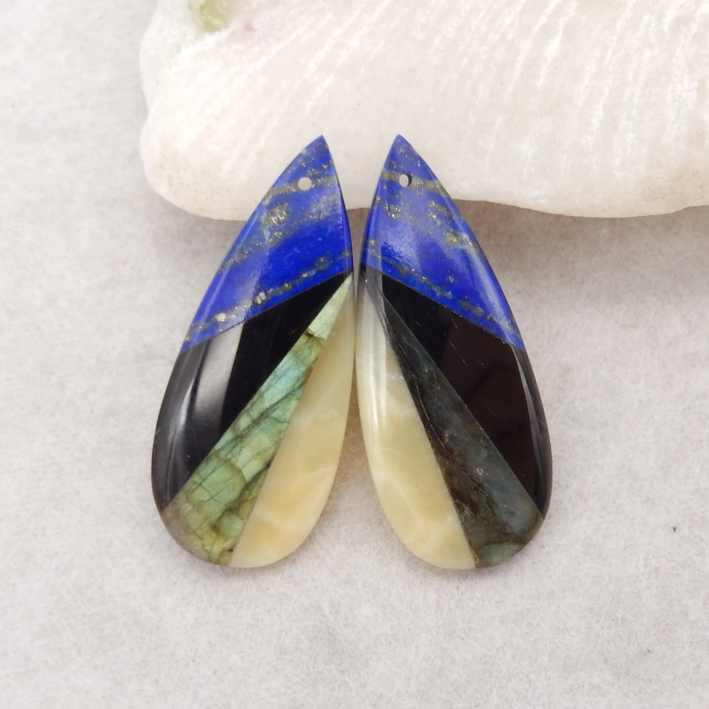 Natural Gemstone Earrings,Lapis Lazuli ,Obsidian, Labradorite,Yellow Opal, Intarsia  Earrings, DIY Jewelry Earring