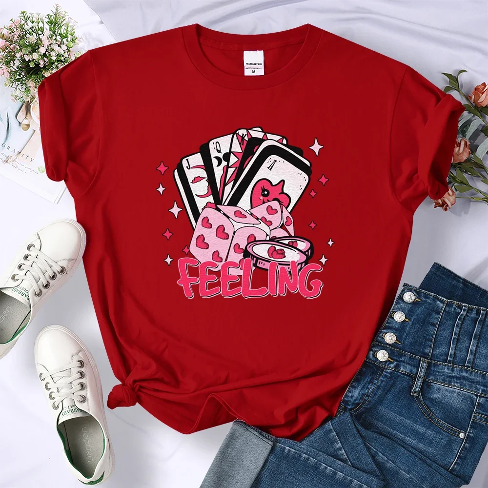 Playing Card Dice Ring The Feeling Of Love Prints Women Tee Shirt Sport Casual T-Shirts Breathable Short Sleeve Comfortable Top