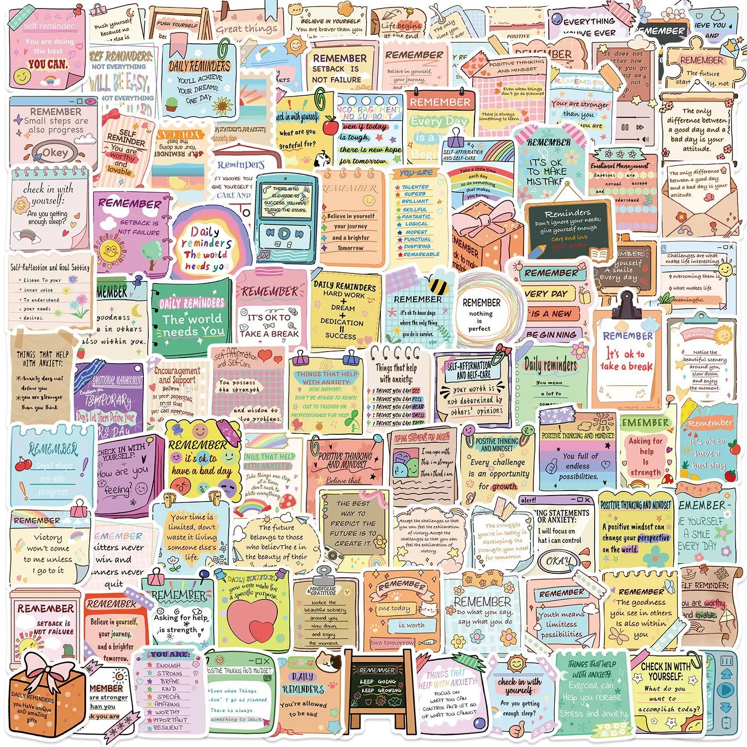 

50/100PCS Cartoon Motivational Note Doodle Stickers, Inspiring School Decals for Guitar Notebook Stationery DIY