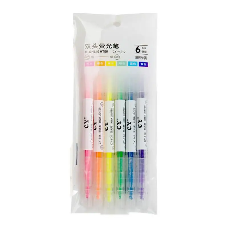 Highlighter Marker Pen 6Pcs Assorted Colors Highlighters Set Marker Pens Soft Tips Highlighter Pen Set Fluorescent Marker For