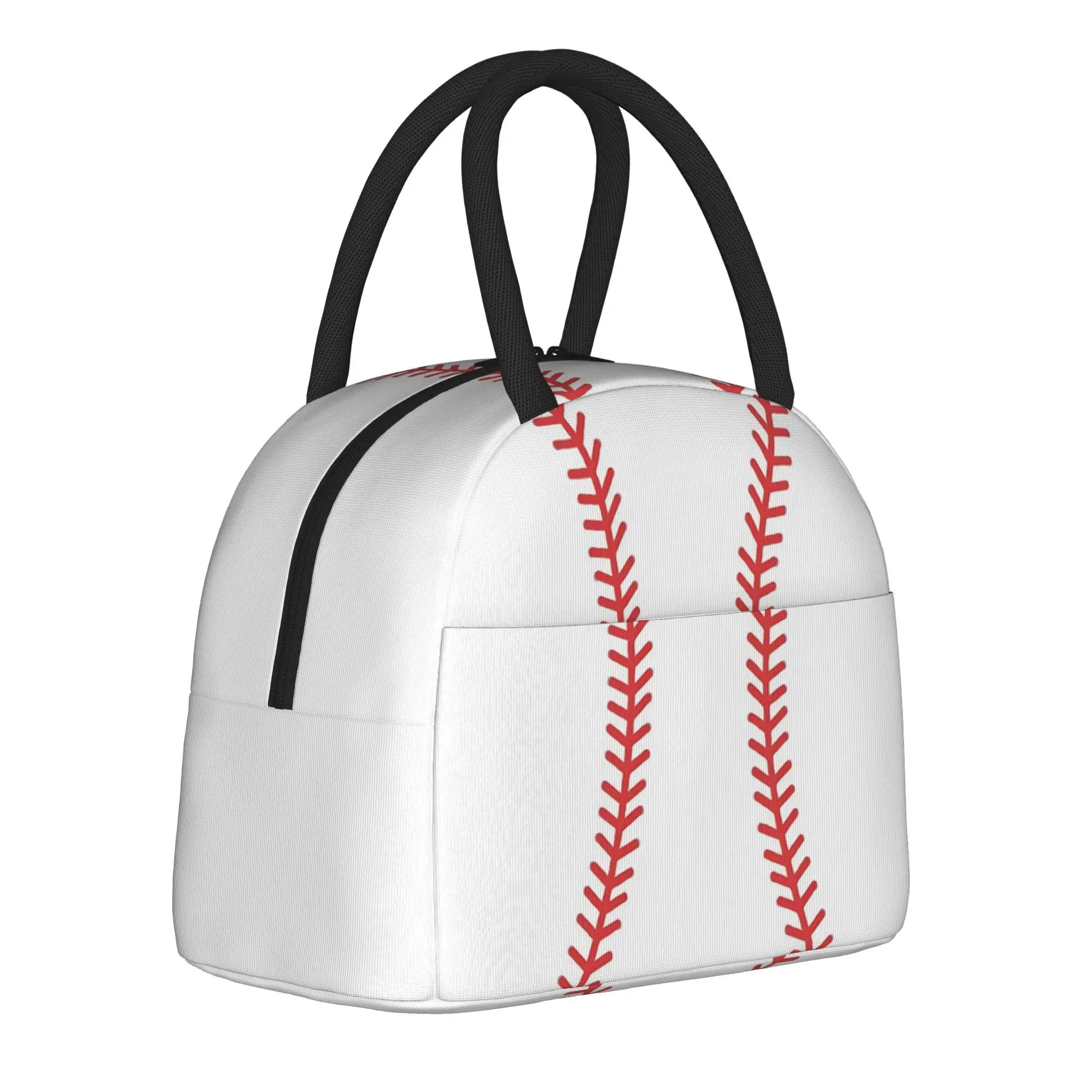 Baseballism Red Stitching Baseball Insulated Lunch Bag Cooler Bag Reusable,Meal Container  Large Lunch Box Tote Bento Pouch