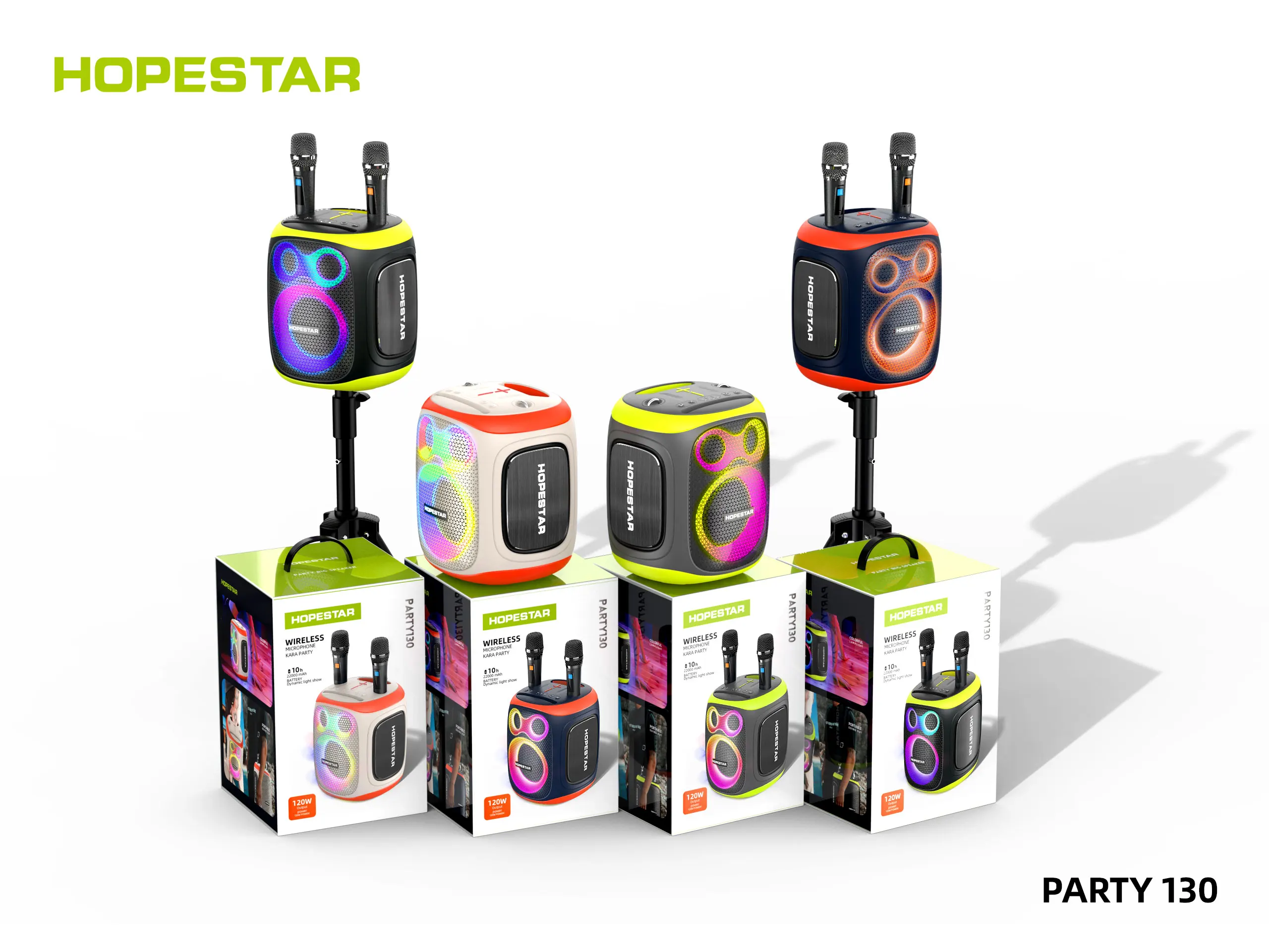 HOPESTAR PARTY130 120W Outdoor Karaoke Speaker with Dual Mic, 22000mAh, RGB Light