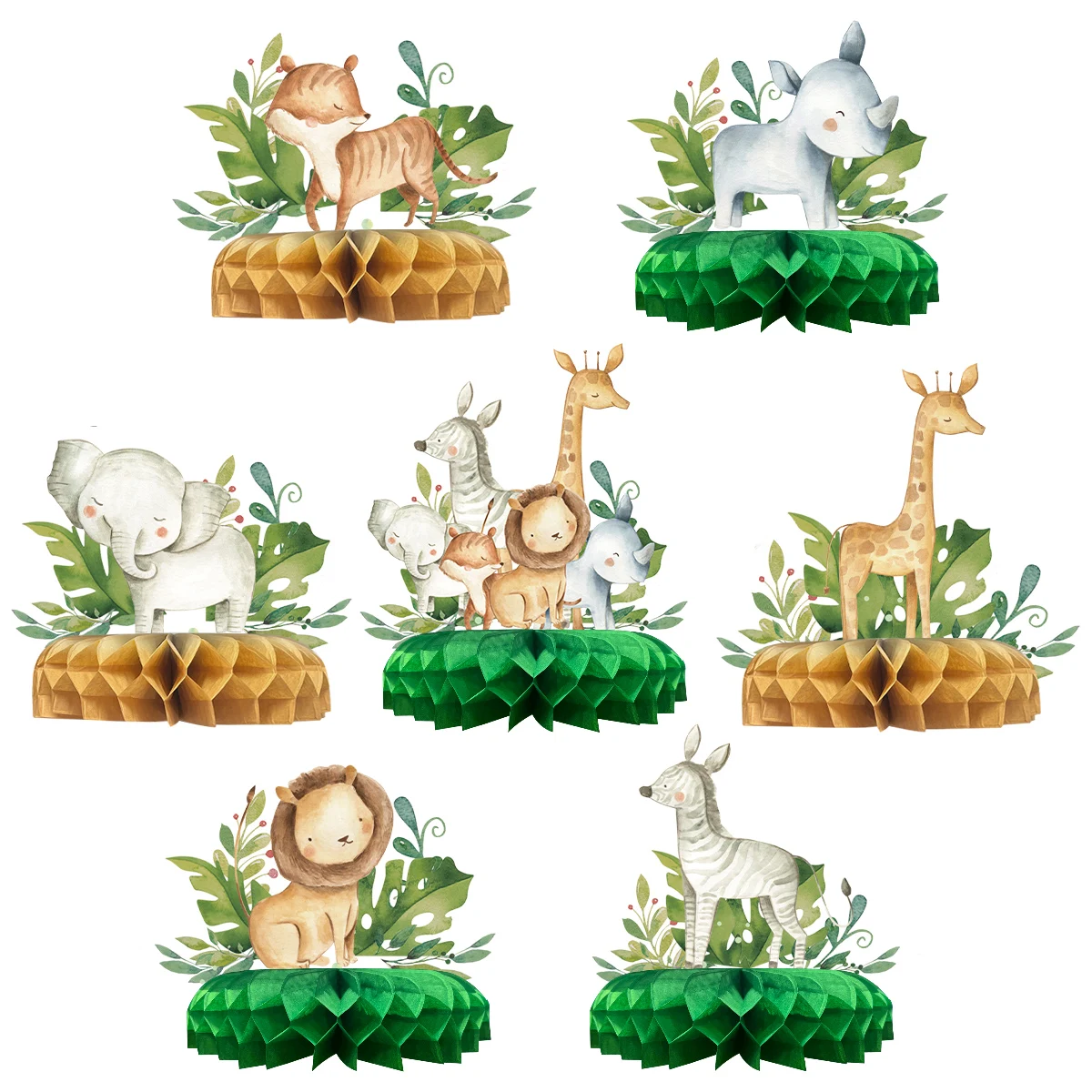 ديكور سطح المكتب على شكل قرص العسل لحيوانات الغابة سفاري ديكور حفلات أعياد الميلاد للأطفال البرية واحدة لوازم حفلات أعياد الميلاد الأولى استحمام الطفل