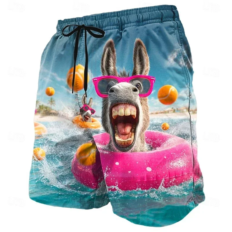 Screaming Donkey Personality Board Shorts For Men's Clothes Summer Sea Beach Casual Quick Dry Short Humour Funny 3D Print Short