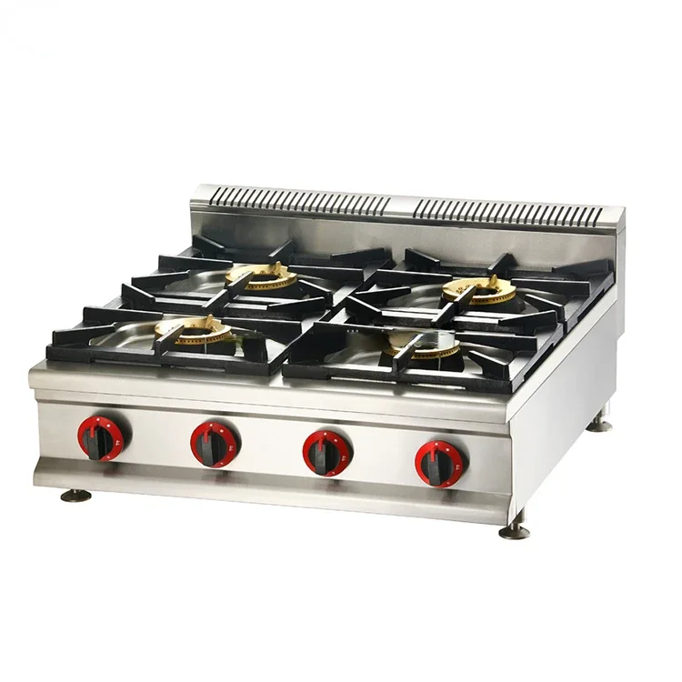 Stainless Steel China Commercial Kitchen Cooking 4 Burner Gas Stove/Professional Manufacturer Table Gas Stove Design