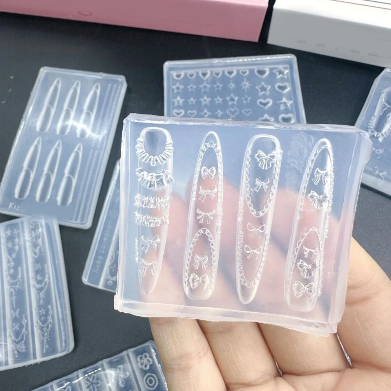 Soft Silicone Craft Molds For Nail Art Featuring Delicate Flower Patterns And Decorative Bowknot Templates