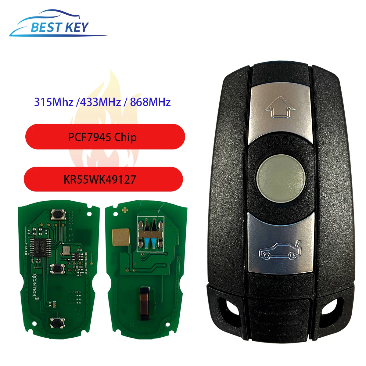 BEST KEY Smart Car Remote Key  For BMW CAS3 System 315Mhz /433MHz / 868MHz For 1/3/5/7 Series X5 X6 Z4 Smart Key PCF7945 Chip