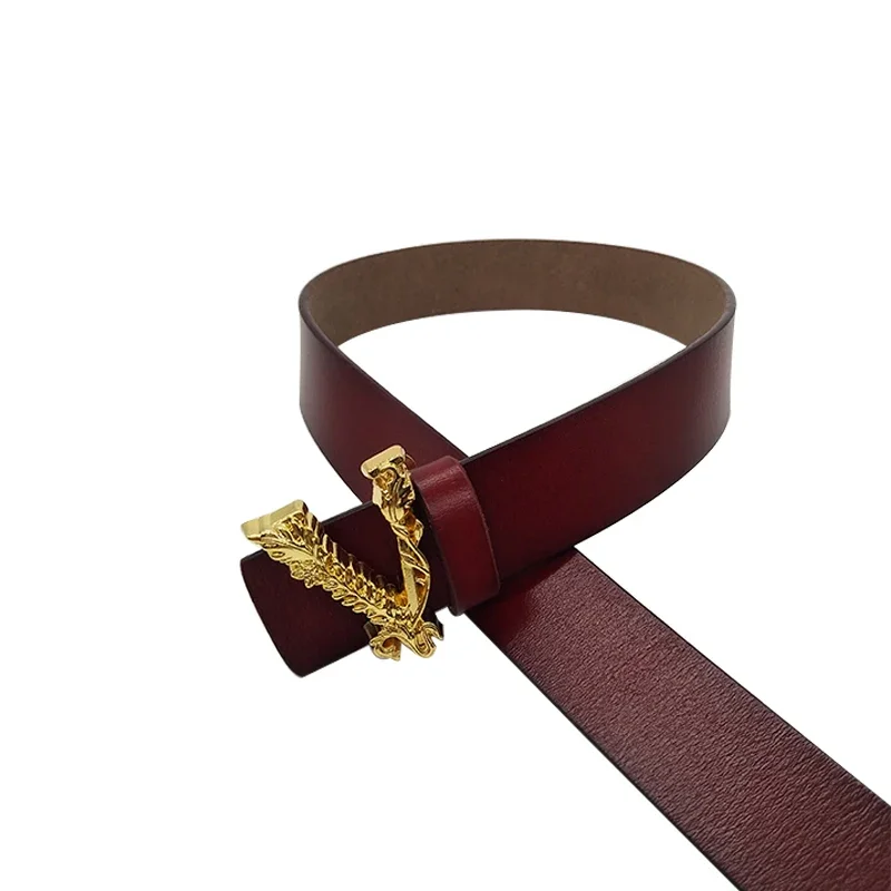 2024 Luxury Design Genuine Leather Gold Plated Letter Buckle Women Belts High Quality Free Size