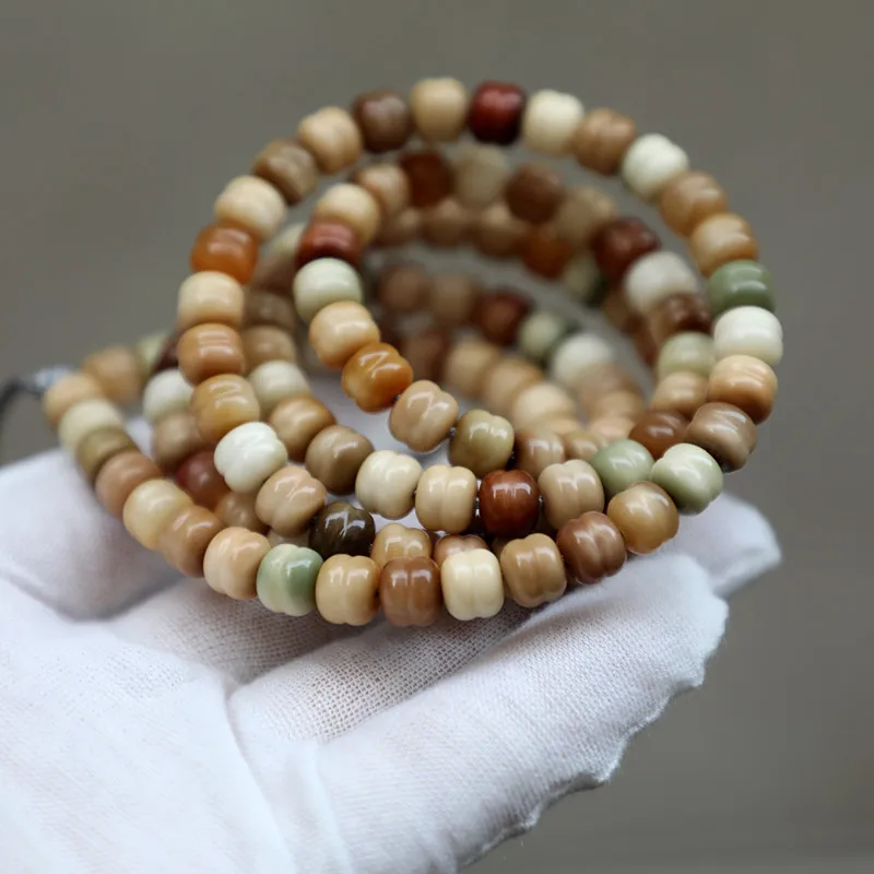 8*7Mm Multi- Candy-Colored , 108 Per Bracelet. Hamburger-Shaped Dragon Ridge Bodhi Beads
