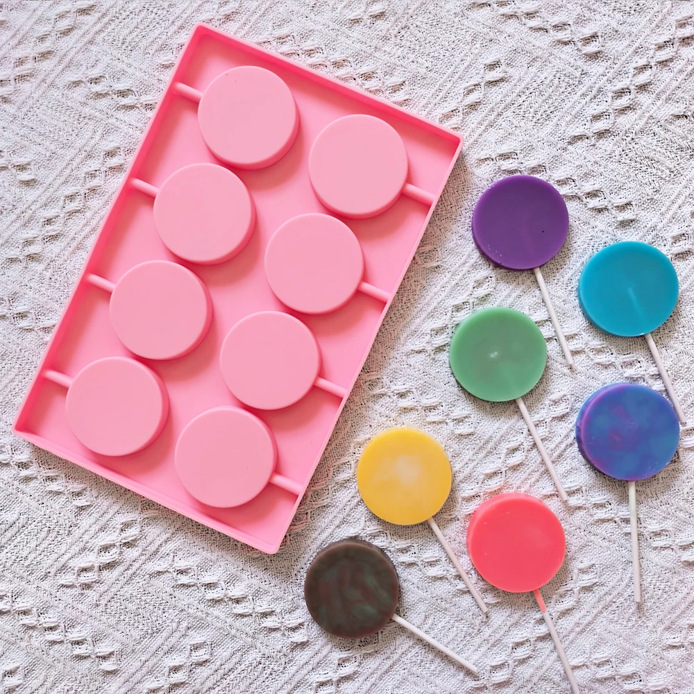 1 Stück runde Lutscher-Silikonform mit 8 Mulden zum Selbermachen von Schokolade, Süßigkeiten, Pudding, Kuchendekoration, Ornamente