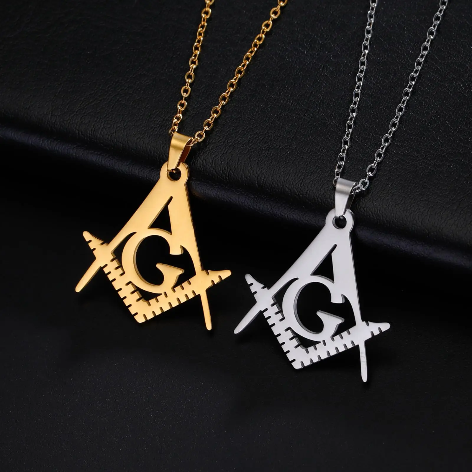 VASSAGO Masonic Necklace for Men Mason Symbol Necklace Accepted Mason Pendant Stainless Steel Jewelry view 5