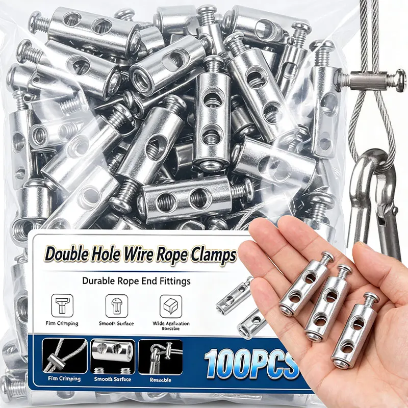 Double Hole Wire Rope Clamps Clothesline Suspension Cable Clamp Adjustable Screw Copper Wire Lock Rope Clip Hardware Fastener