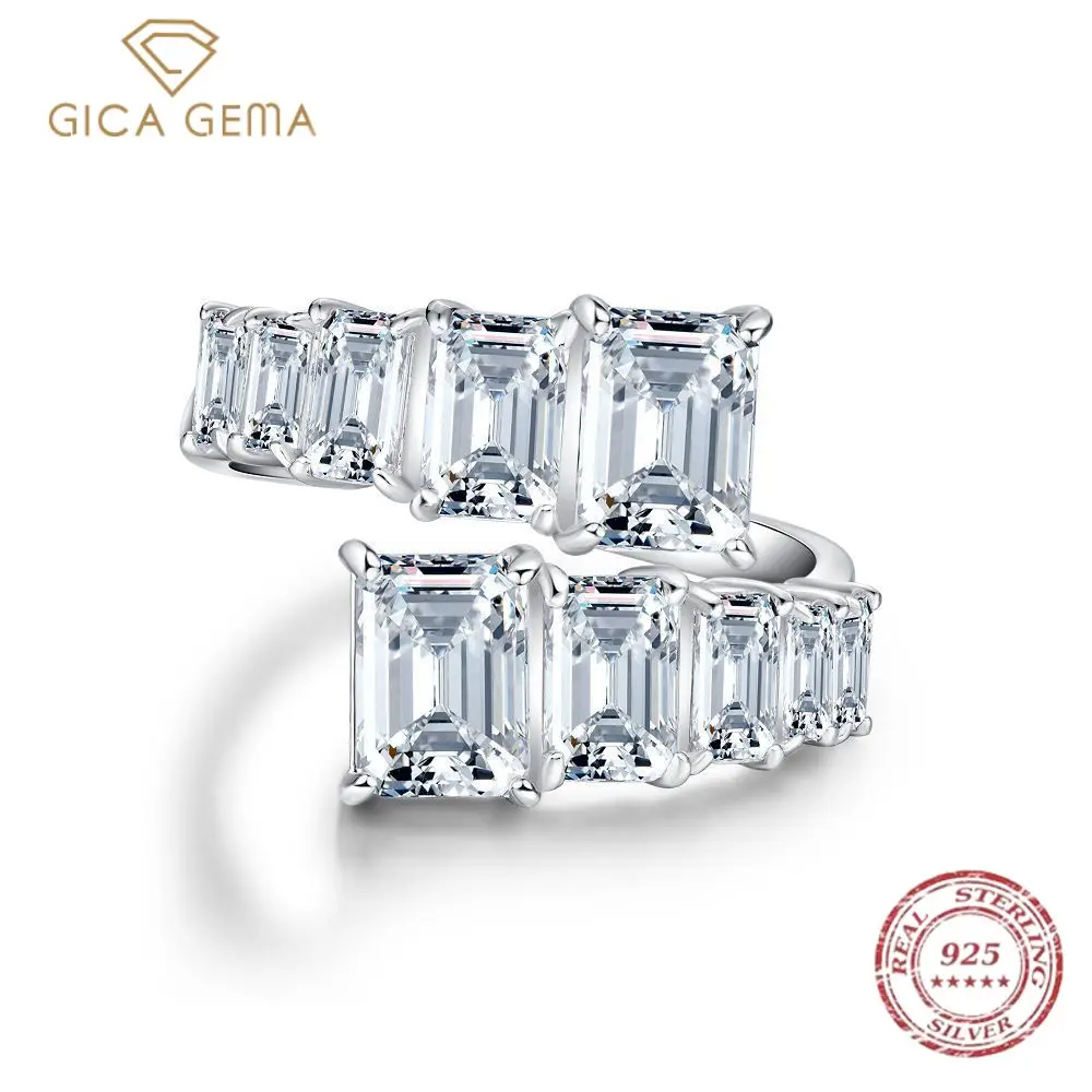 

GICA GEMA 100% 925 Sterling Silver Emerald Cut High Carbon Diamond Gemstone Ring Wedding Engagement Fine Jewelry Gift Wholesale