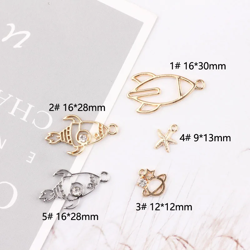 10pcs Diy Earpiece Accessories Simple Alloy Rhinestones Set Rocket Earth Star Earring Pendant Material Charms For Jewelry Making