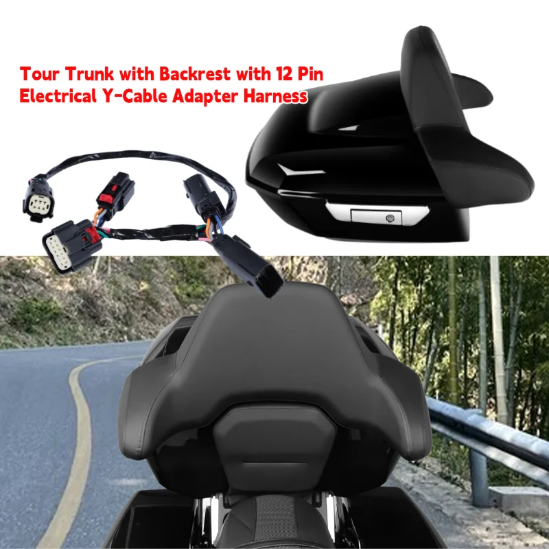 For Harley Davidson Tour Pack Trunk Tour Box With Backrest 12 Pin Adapter Harness CVO Street Glide CVO Road Glide 2023 2024 2025