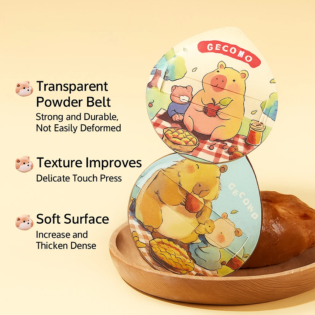 Gecomo capivara pó puff conjunto macio pele-amigável reunindo molhado e seco dupla utilização esponja maquiagem almofada de ar pó puff