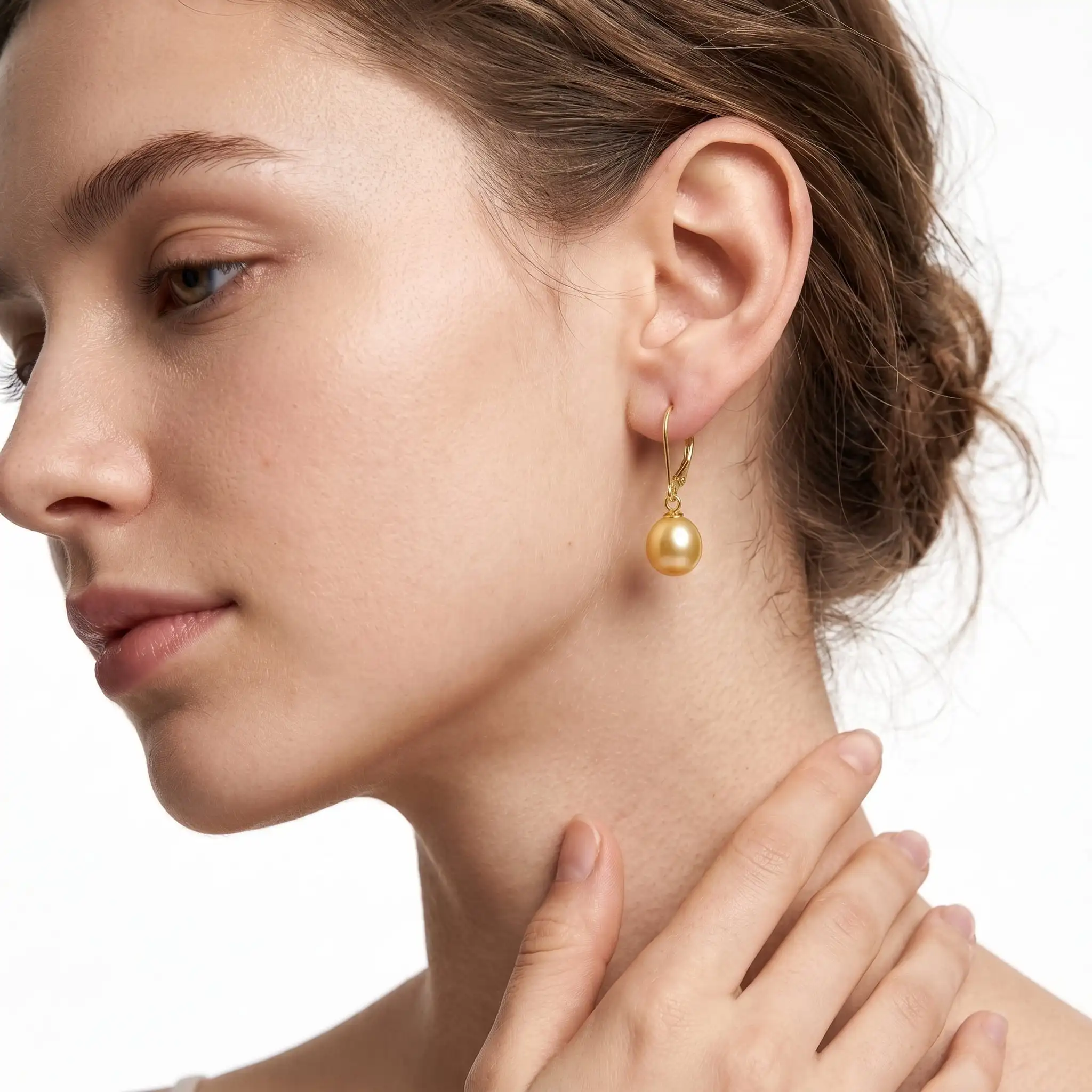 10mm Gold Pearl Women's Dangle Earrings, 14K Gold-Plated, 925 Sterling Silver Lever-Back Dangle Earrings, Hypoallergenic Jewelry Gift Earings Jewelry for Women