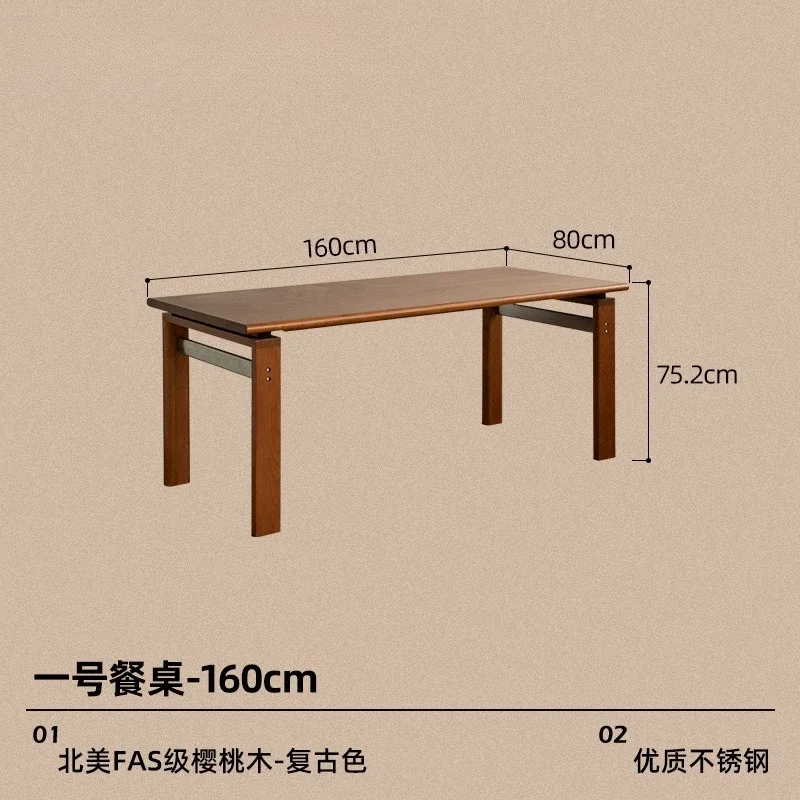 Mesa de comedor nórdica de madera maciza gruesa, mesa de comedor retro para el hogar, mesa de trabajo de madera de cerezo medieval