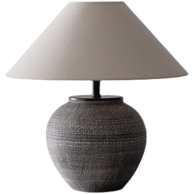 Wabi-sabi Wind Table Lamp Pottery Pot Fabric Lamp Japanese Style Hotel Homestay Retro Living Room Decorative Lamp
