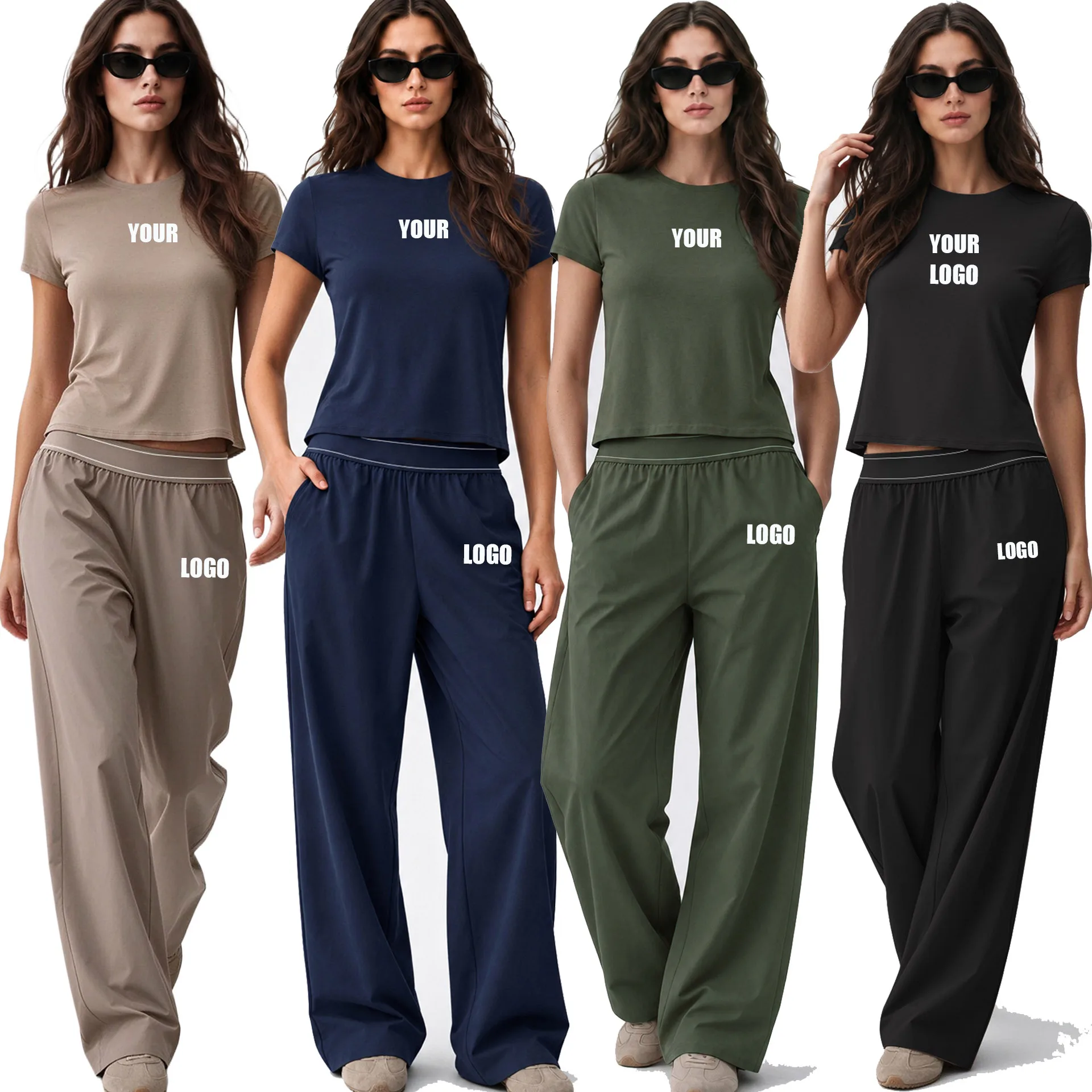Pers LOGO custom women's nude quick-drying fitness straight-leg sweatpants short yoga short-sleeved trousers two-piece set