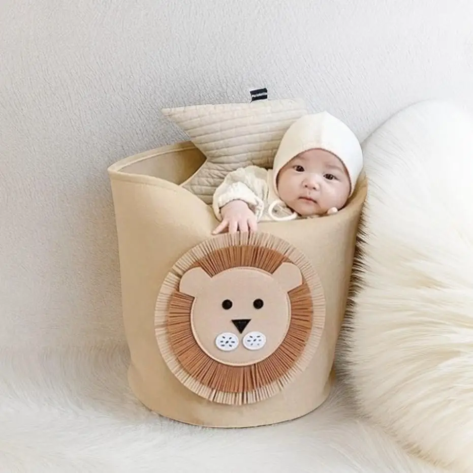 

1pcs 34L large capacity cartoon animal felt storage basket washable suitable for storing dirty clothes, toys, snacks, sundries