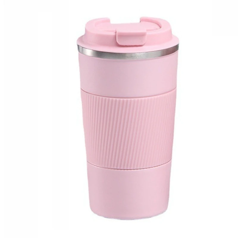 1 Piece Coffee Mug Leak-Proof Car Vacuum Flask Travel Thermal Cup Water Bottle 510Ml Double Stainless Steel 304 Non-Slip Pink