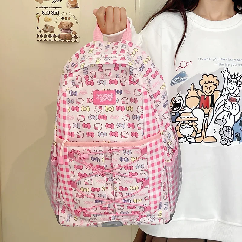 Sanrio Nieuwe Hello Kitty Student Schooltas Grote Capaciteit Schouderpad Casual En Lichtgewicht Waterdichte Cartoon Rugzak