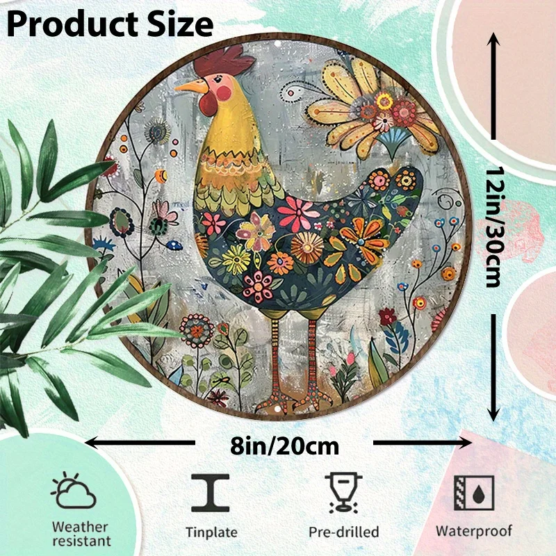 Aluminum Round Chicken Sign - Rise and Shine Mother Cluckers Inch Metal Wall Decor with Floral Rooster Design for Kitchen