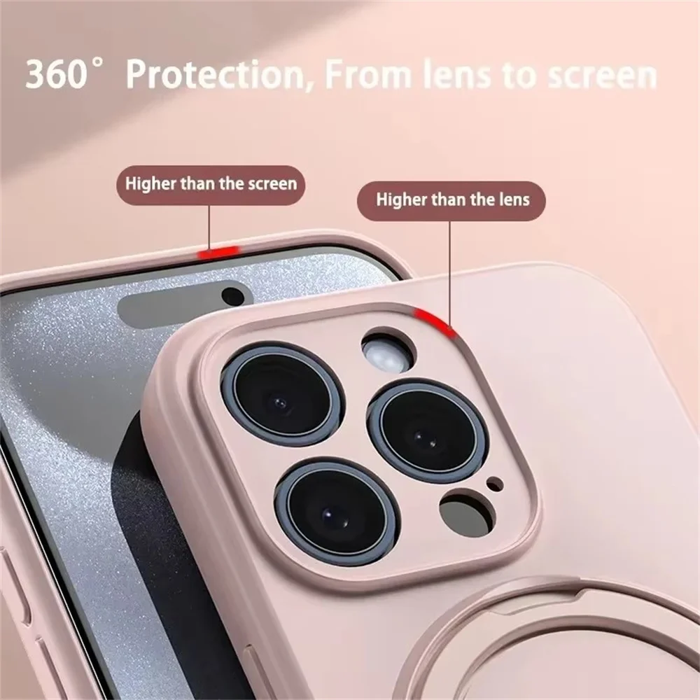 حافظة هاتف بحامل مغناطيسي من السيليكون السائل لهاتف آيفون 17 Air 16 15 14 13 Pro Max لهاتف Magsafe غطاء مقاوم للصدمات لهاتف آيفون 16 Plus