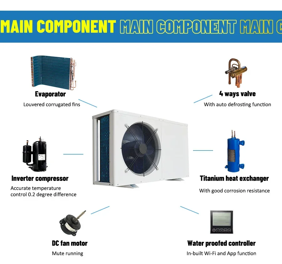 DC inverter swimming pool sauna pond spa fish farm heat pump water heater chiller cooler bomba de calor para piscina