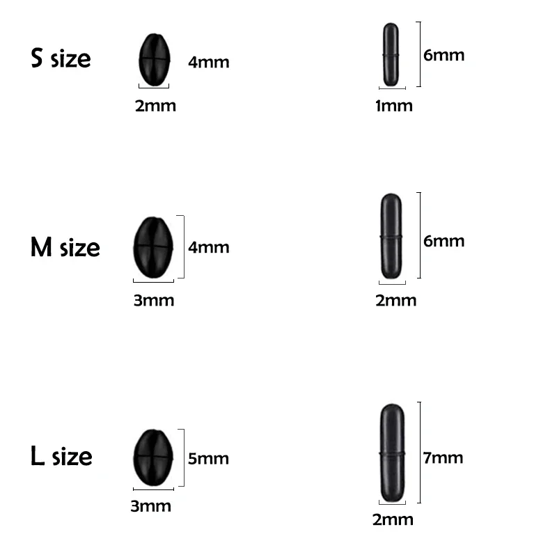60 قطعة 10 مجموعة S متر ل المطاط الأسود الفضاء الفاصوليا البيضاوي سدادة الصيد بوبر تعويم السلور Flotador الصيد تعويم Folat خط توقف