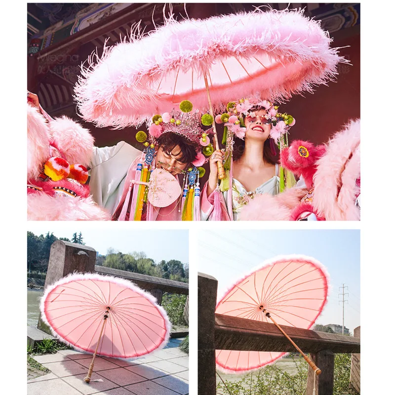 Cherry Blossom Hanfu Tassels Yarn Ancient Costume Woman Umbrella Cos Red Comic Umbrella Oiled Paper Paraguas Parasol Sombrilla