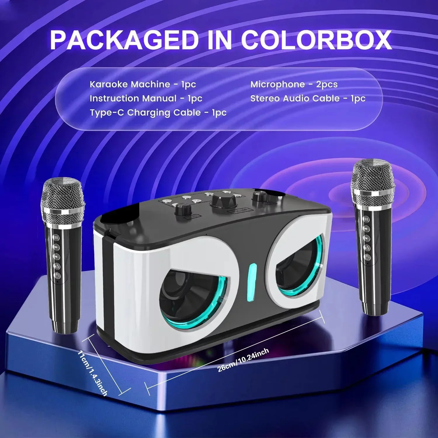 20W Family Karaoke Audio Set Wireless Stereo Bluetooth Speaker with Dual Wireless Microphone Outdoor Portable KTV Soundbox