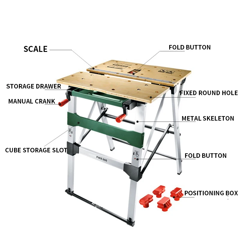 PWB 600 Home and Garden Work Bench 4 Blade Clamps 200KG Load Capacity Folding Lifting Table Portable Manual Console