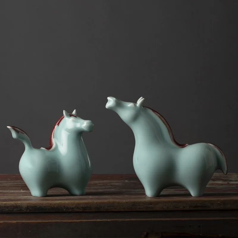 

HYS Green Glaze Tsushima Ornament New Chinese Craft Home Decoration Ceramic Horse Home Decoration Ornament Ceramic Horse