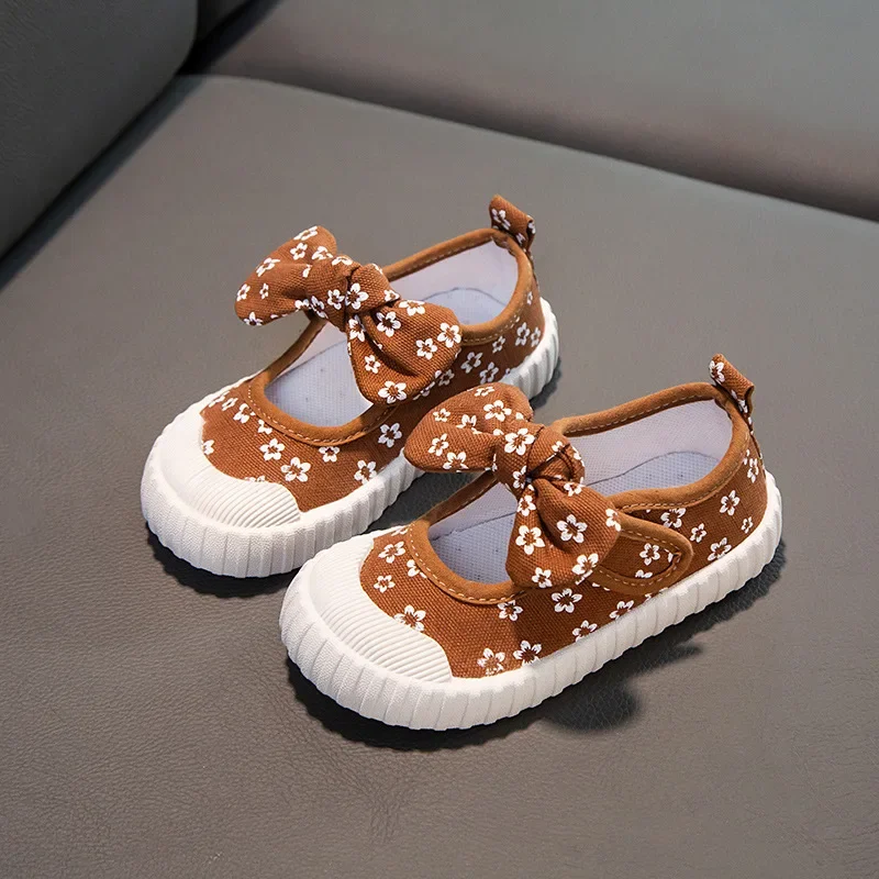 Baby Bowtie Shoes Children Spring Autumn Soft Sole Comfortable Canvas Shoes Kids Kindergarten Korean Fashion Girl Princess Shoes