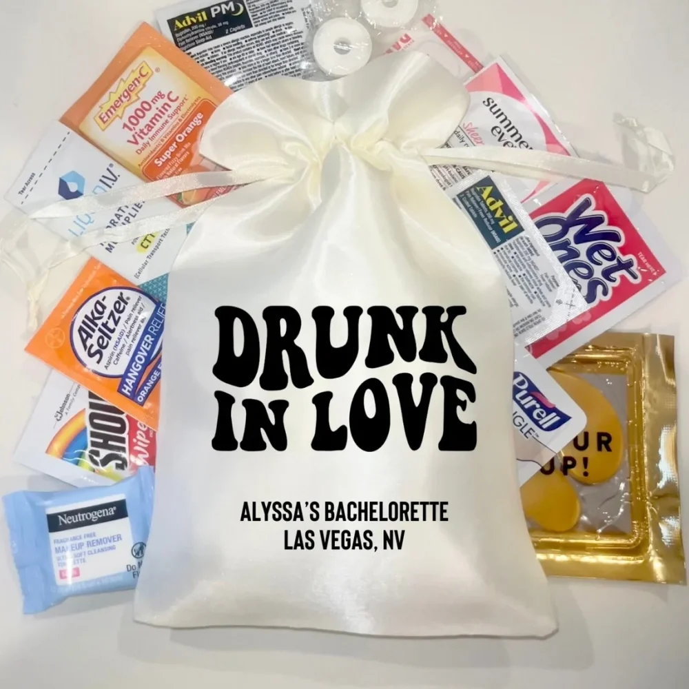 20 pcs Custom Drunk in Love Bachelorette Party Favor Bags|Hangover Kit|Recovery Kit|Boozebag|Party Favors Bridal Shower