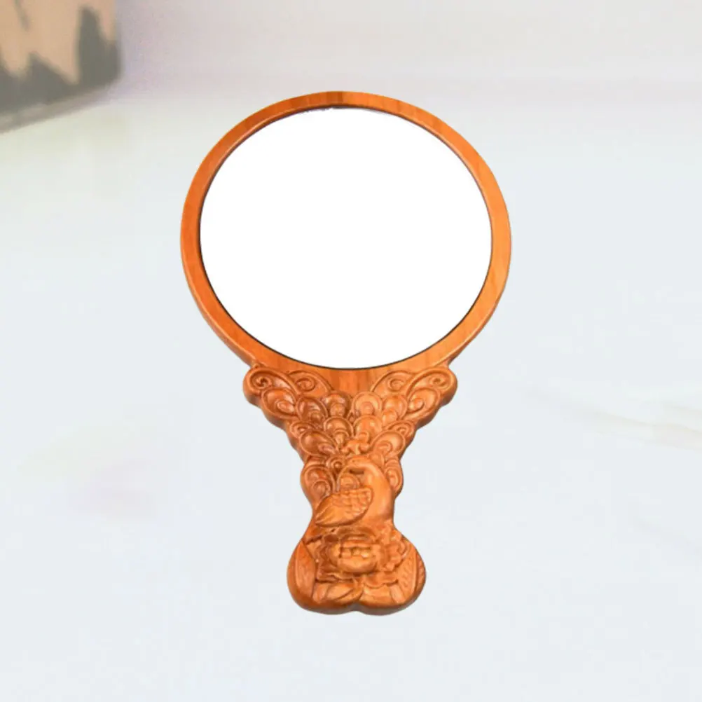 

Peach Wood Mirror Home Decoration Vanity Wooden Makeup Foldable Countertop