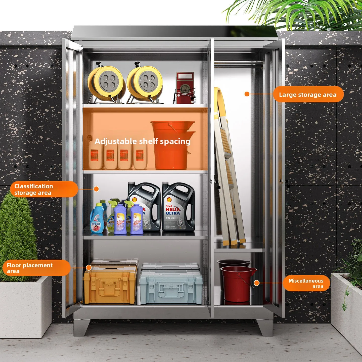 Outdoor Thickened Stainless Steel Tool Cabinet Balcony Garden Storage Cabinet Patio Sunscreen Steel Cabinet Outdoor Locker