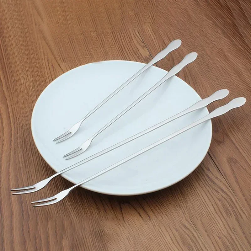 32cm Long Handle Fruit Fork Stainless Steel Dessert Cake Lovely Fork Vegetable Salad Stirring Fork For Restaurant Bar Party Home