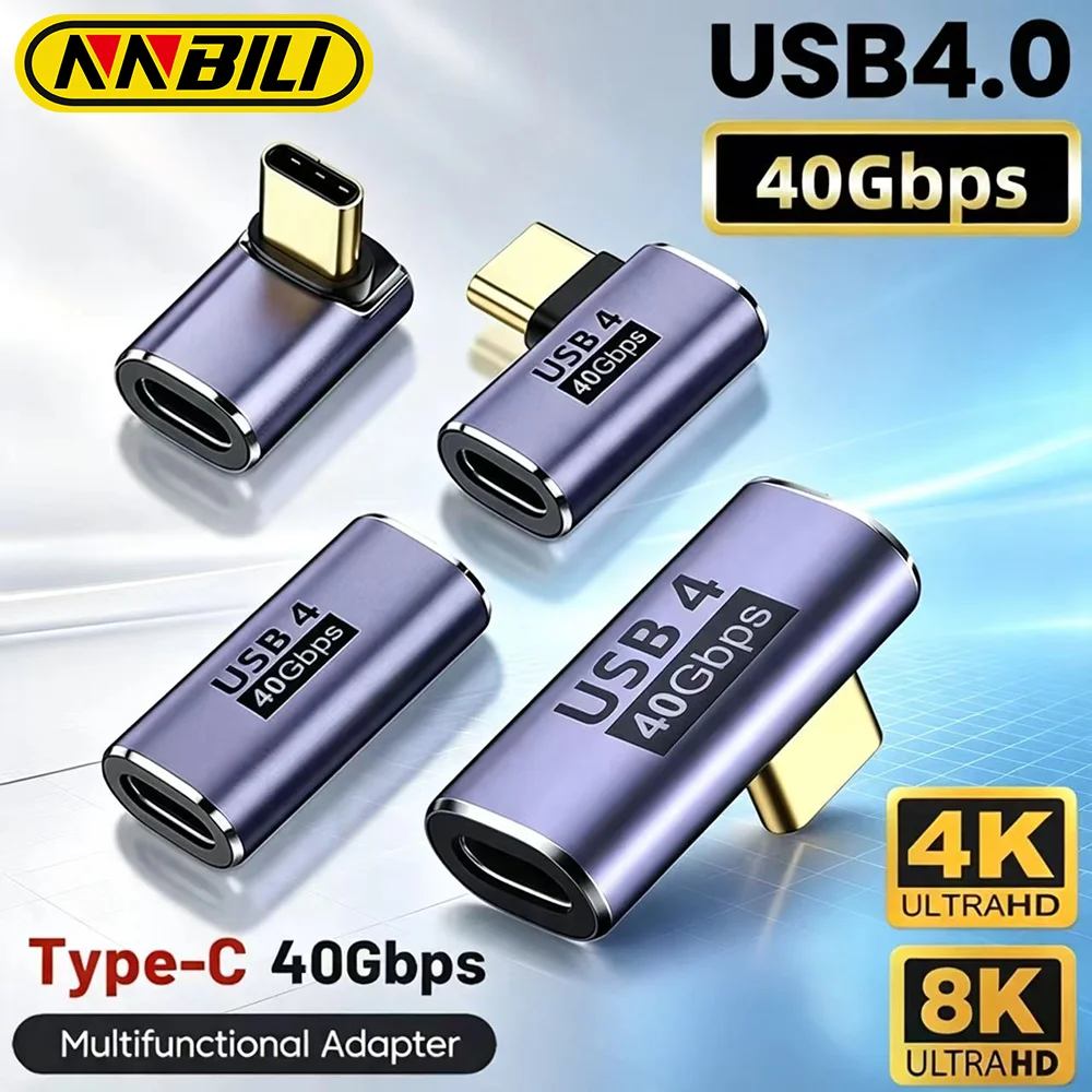 NNBILI 1/3/5Pcs USB4 40Gbps OTG Type C 90 Degree Adapter 5A USB C to USB C Fast Charging Converter USBC Data Adapter For Macbook