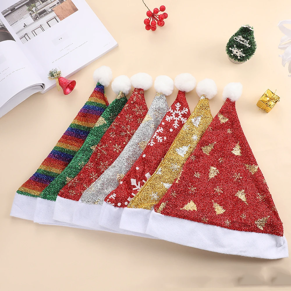 

Cotton Knitted Snowflake Christmas Hat Holy Festival Decoration Party Headwear Up Glitter Print Adult Children's Santa Claus Hat