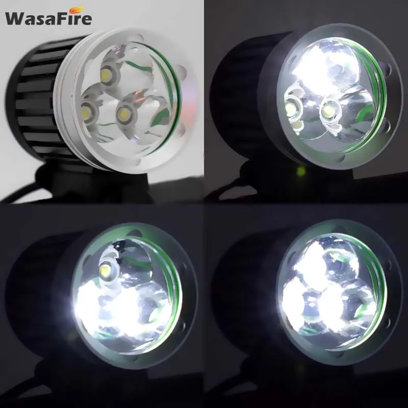 WasaFire 4000lm Bike Light 3x T6 LED Bicycle Light 3 Modes Cycling Headlight  MTB Head Lamp with 18650 Battery Pack + Charger