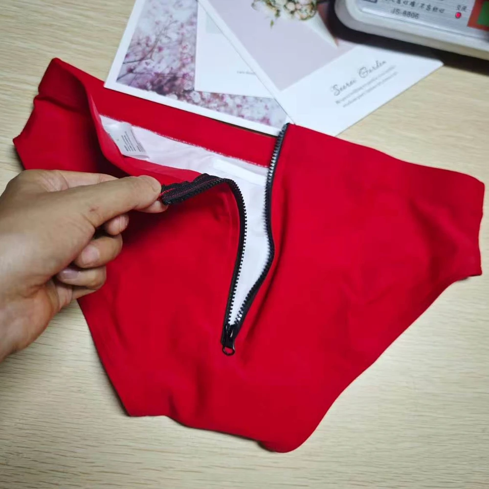 Rear Zipper Triangle Swimming Pants Solid Color Hot Spring Swimming Pants Fashion Low Waist Cross-border Swimwear 10105