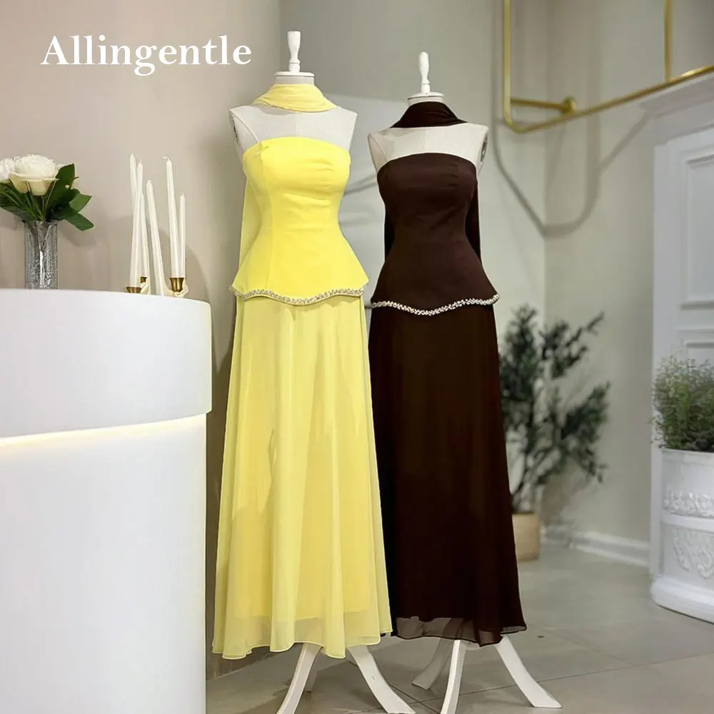 

Arabic Pleat Chiffon Evening Dress for Women Strapless Beaded A-Line Long Prom Dress Bespoke Occasion Party Gown Customized