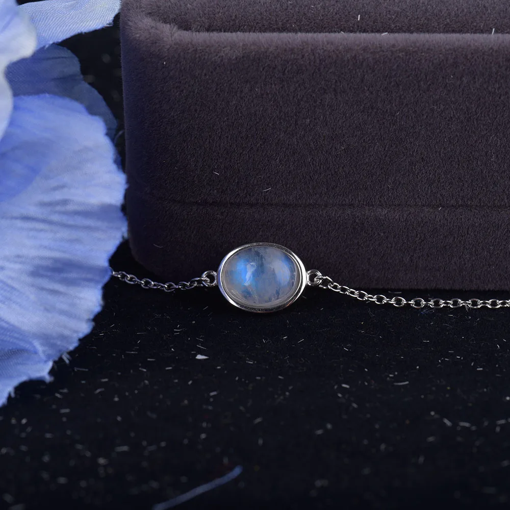 ITSMOS-S925 Sterling Silver Moonstone Bracelet para Mulheres, Luz Azul Forte, Pedra Natural, Charme Bracelet para Menina, Prevenir Presente Simples