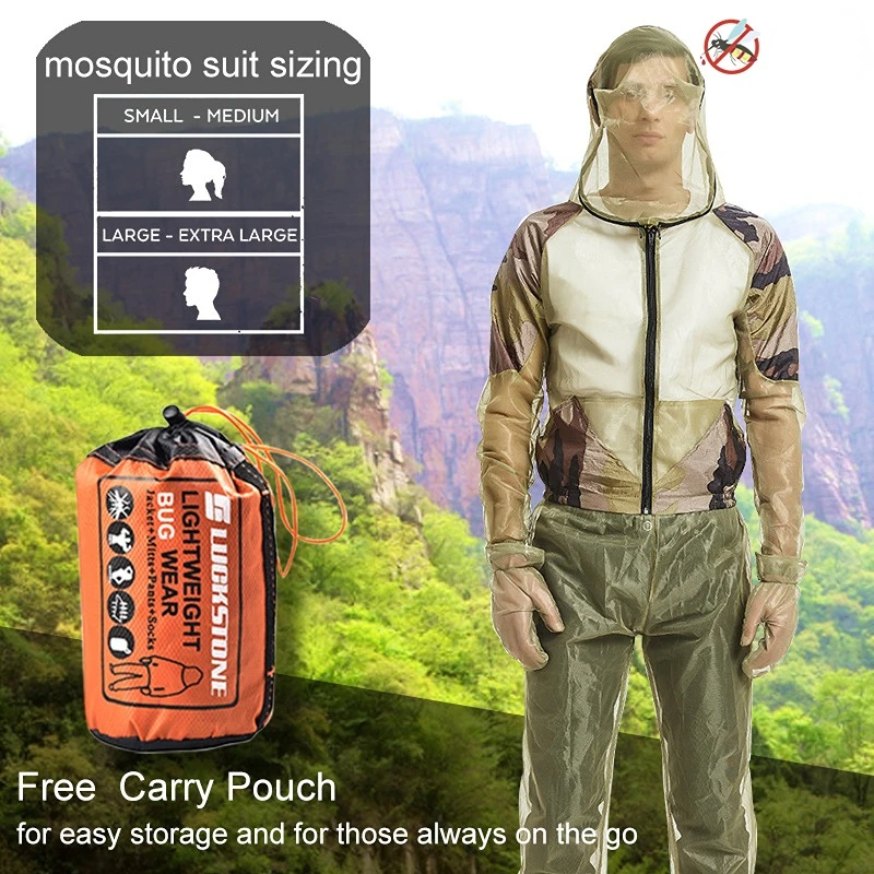 Outdoor Mesh Anti-Mosquito Clothing, Jungle Adventure Wild Fishing Anti-mosquito Bite Jacket, Gloves, Pants, Shoe Cover Optional